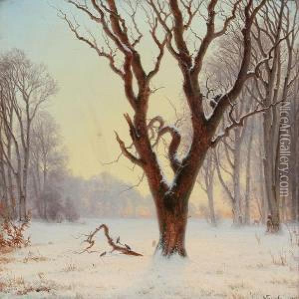 Winterday At A Field Oil Painting - Nordahl Peter Frederik Grove