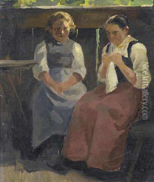 Zwei Trachtenfrauen Oil Painting - Hans Bachmann