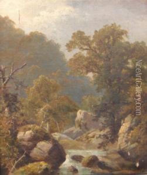 Stream Within A Rocky Wooded Landscape Oil Painting - Thomas Stanley Barber