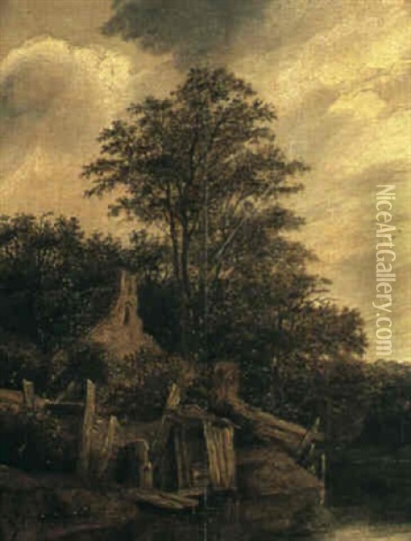 Landskap Med Byggnad Vid Vattendrag Oil Painting - Cornelis Gerritsz Decker