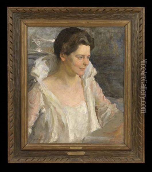 Portrait Of A Lady In White Oil Painting - Isaac Henry Caliga