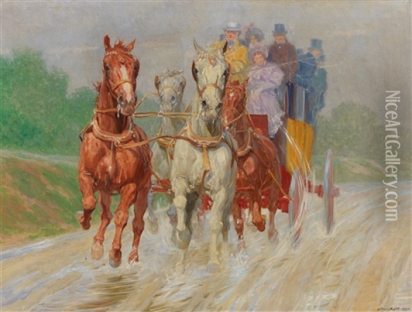 Four-in-hand Coach In Old Vienna Oil Painting - Ludwig Koch