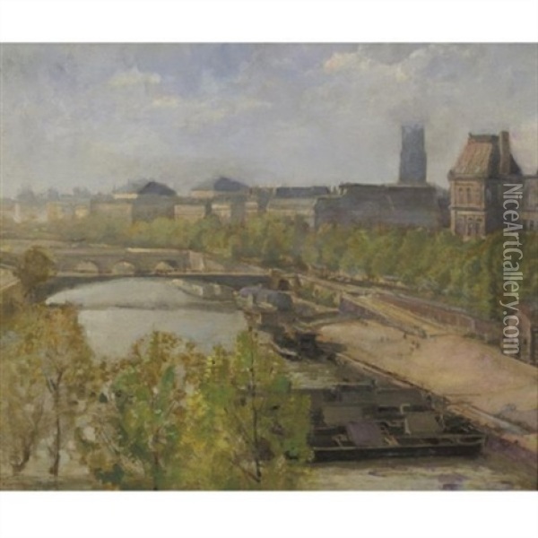 La Seine Au Pont D'arcole Oil Painting - Gustave Madelain
