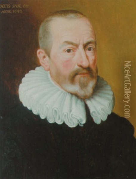 Portraet Af En Herre I Sort Dragt Og Hvid Pibekrave Oil Painting - Thomas De Keyser