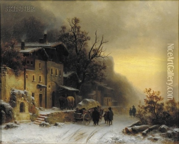 Sunset In The Tyrol Oil Painting - Heinrich Hofer