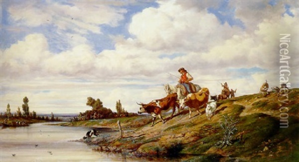 Le Passage Du Gue Oil Painting - Emile (Charles Joseph) Loubon