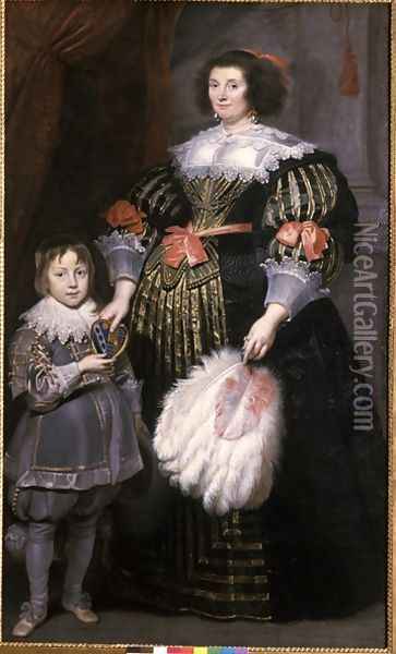 Madame Charlotte Butkens Smit van Cruyninghen and her son John Amatus Oil Painting - Cornelis De Vos