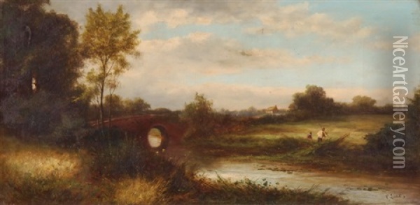 Landschaft Mit Bach Und Brucke Oil Painting - Charles Robert Leslie