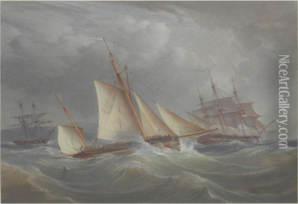 A Racing Schooner In A Stiff Breeze Oil Painting - Joy William & John