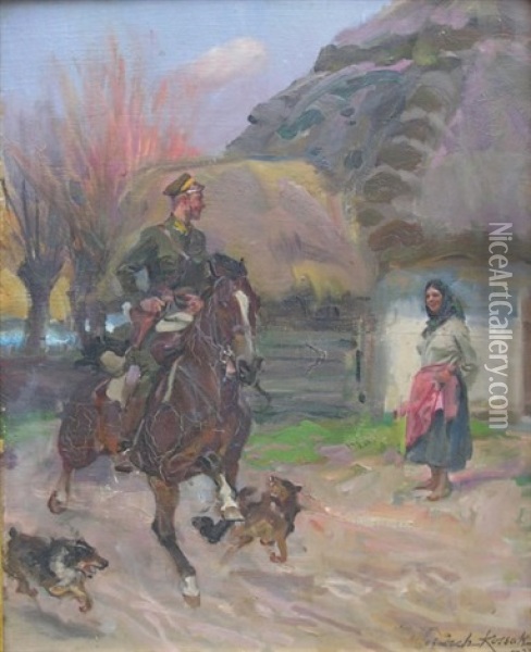 Soldat Et Paysanne Oil Painting - Woiciech (Aldabert) Ritter von Kossak