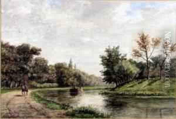 Flusslandschaft Mit Boot. Oil Painting - Jacobus Van Jr Gorkom