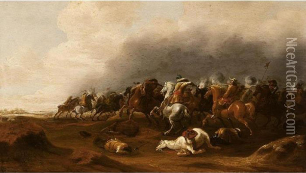 A Cavalry Skirmish Oil Painting - Jan Jacobsz. Van Der Stoffe