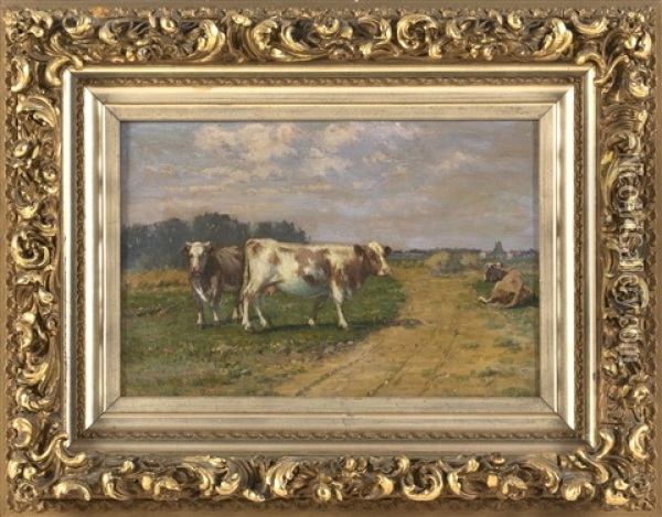 Cows On A Country Road Oil Painting - William Henry Snyder