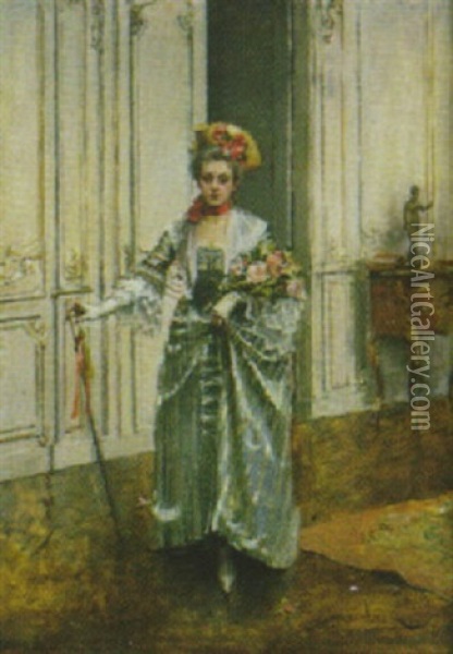 Elegante Dans Un Interieur Oil Painting - Henri Victor Lesur