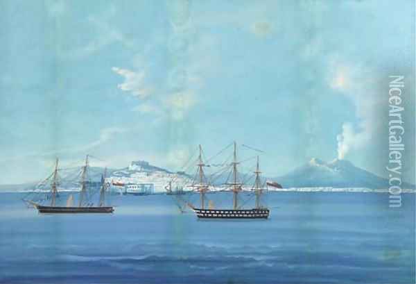 English warships anchored in the Bay of Naples Oil Painting - Neapolitan School