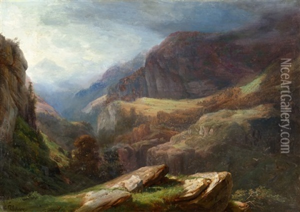 Cliffs Near Meiringen Oil Painting - Francois Diday