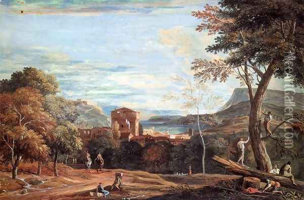 Landscape with Woodcutters and Two Horsemen Oil Painting - Marco Ricci