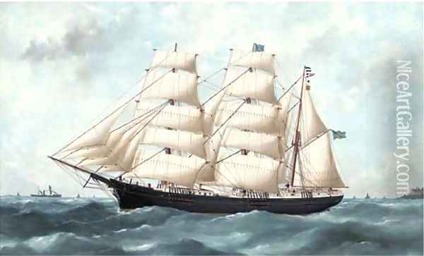 The Swedish barque Wakefield running out of Le Havre Oil Painting - Marie-Edouard Adam Of Le Havre