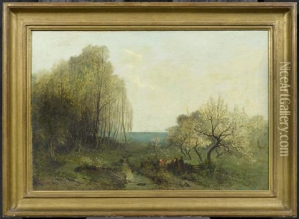 Fruhlingslandschaft Mit Einem Liebespaar Oil Painting - Gustave Eugene Castan