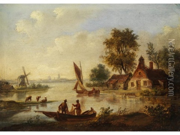 Niederlandische Flusslandschaft Oil Painting - Jan Arends