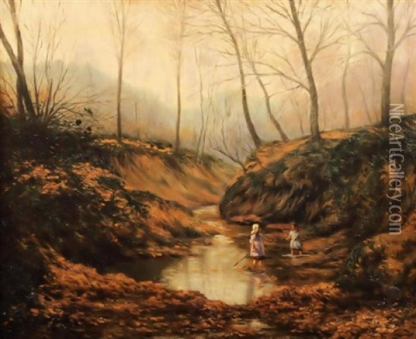 Girls Playing In Brook Oil Painting - Ben Foster