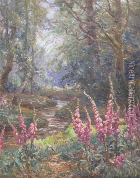 Foxgloves In The New Forest Oil Painting - Frederick Golden Short