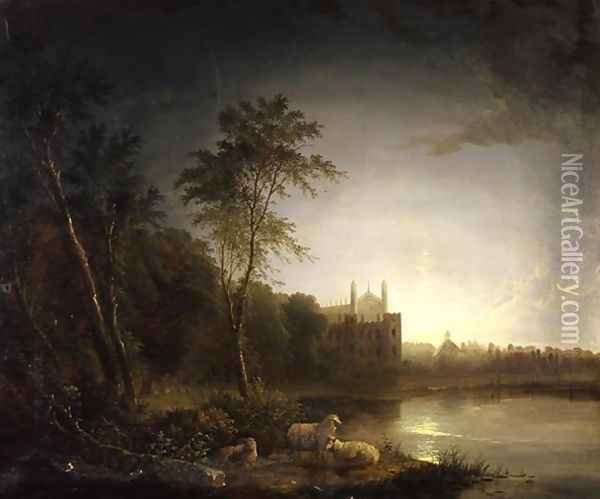 Moonlit View of Eton College Oil Painting - Edward Williams