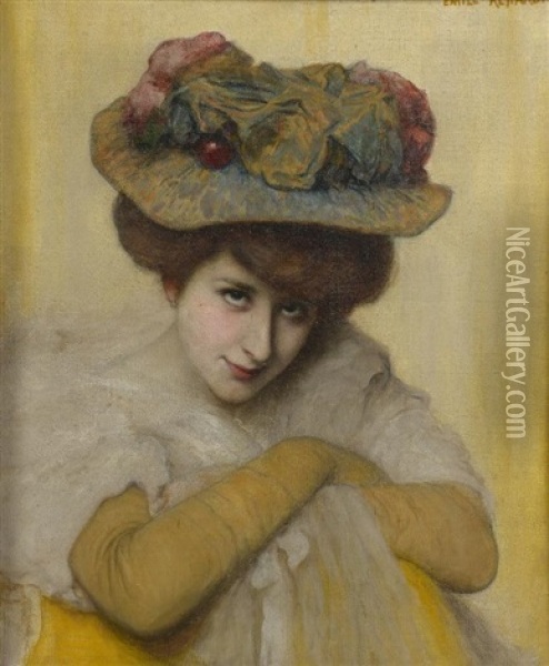 Elegante Au Chapeau Oil Painting - Emile Renard