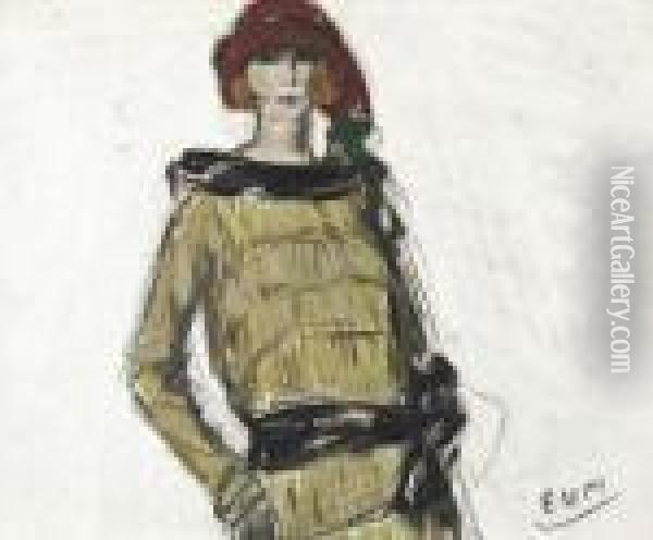 Jeune Femme - Verso: Soldats Allemands Oil Painting - Eugeen Van Mieghem