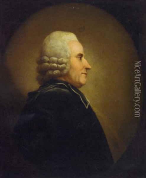 Portrait Of Abbe Raynall In A Powdered Wig And Black Robes Oil Painting - Charles Nicolas Cochin the Younger