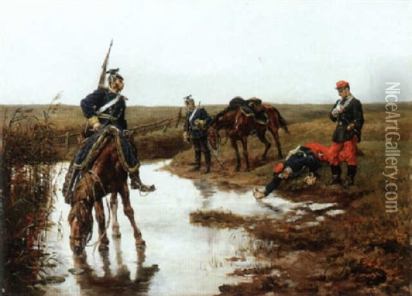 At The Watering Hole Oil Painting - Etienne Prosper Berne-Bellecour