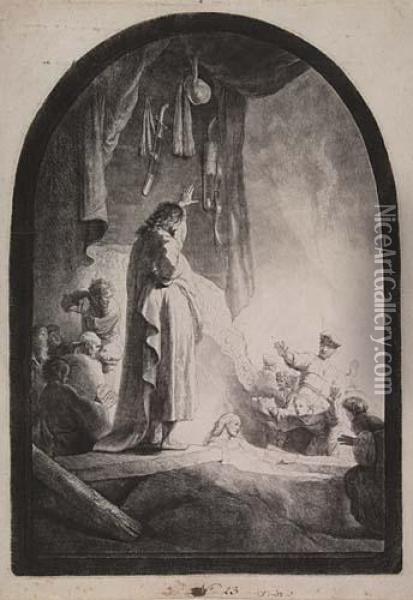 The Raising Of Lazarus: The Larger Plate Oil Painting - Rembrandt Van Rijn