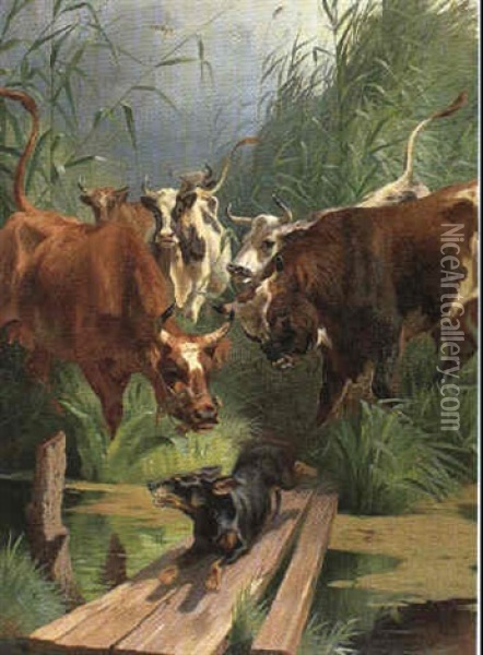 Koer Der Forskraekker En Gravhund Oil Painting - Adolf Heinrich Mackeprang