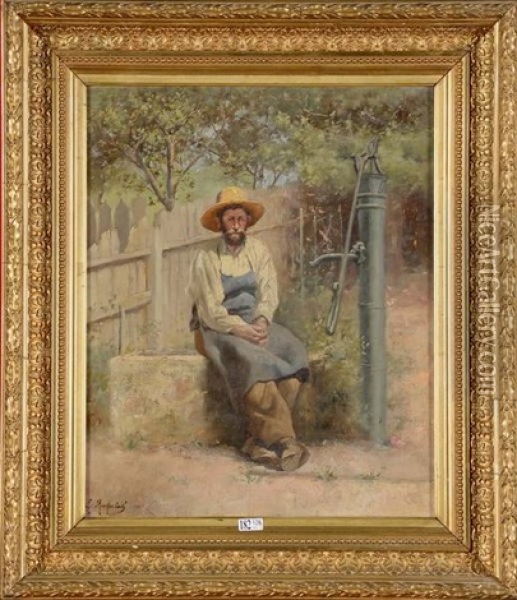 Le Vieux Jardinier A La Fontaine Oil Painting - Edmond Rinckenbach