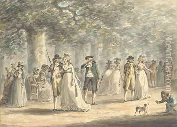 Fashionable figures promenading on the Mall, London Oil Painting - Julius Caesar Ibbetson