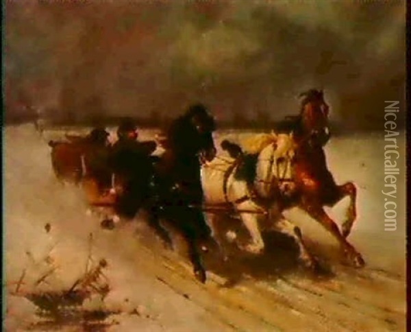 Racing Home Through A Maine Snow Storm Oil Painting - Scott Leighton
