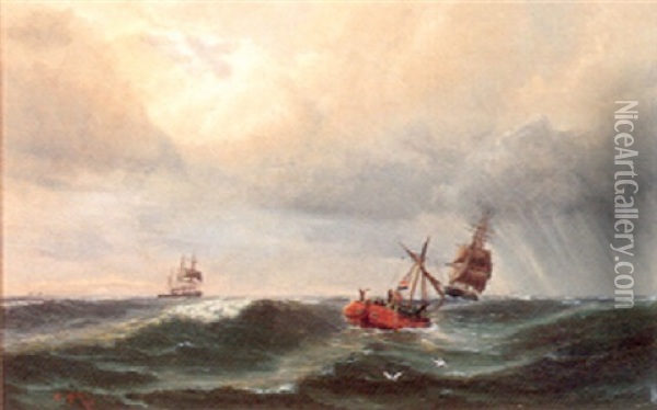 Marine, Sejlskibe Pa Havet Oil Painting - Thorvald Christian Benjamin Moller