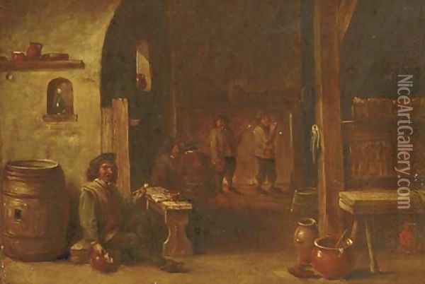 Boors drinking and smoking in an inn Oil Painting - David The Younger Teniers