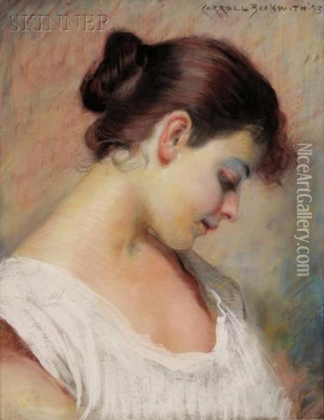 Portrait Head Of A Woman Oil Painting - James Carroll Beckwith