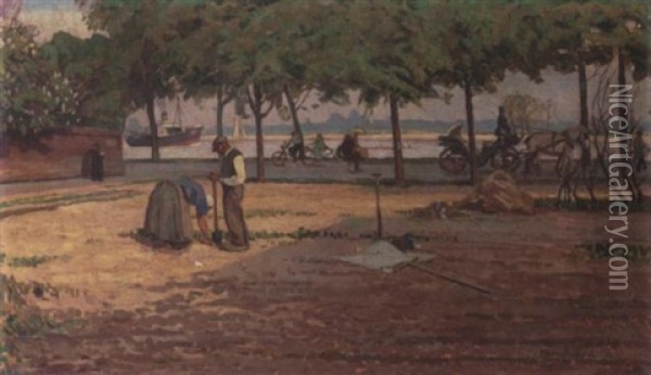 Fleis Und Musiggang Am Rheinufer Oil Painting - Hans Seyppel