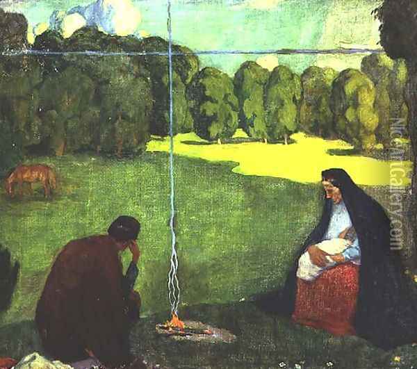 Rest During the Journey, c.1905 Oil Painting - Kristjan Raud