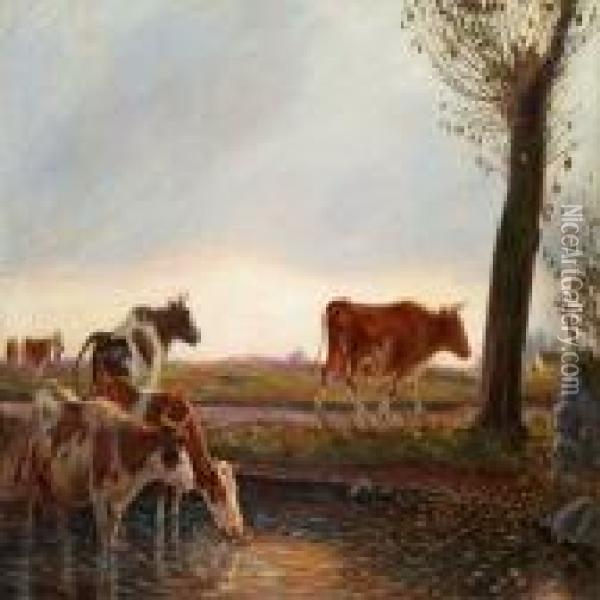 Cows Homeward Boundin The Evening Oil Painting - Theodor Philipsen