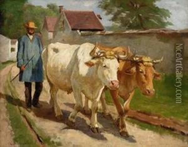 Farmer With Cattle Oil Painting - Gaylord Sangston Truesdell
