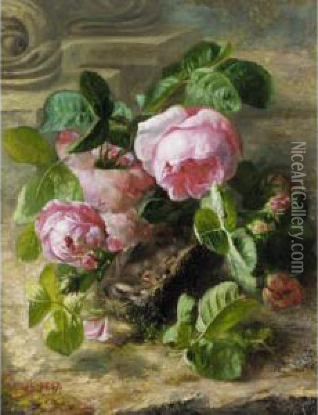 Nesting Among Roses Oil Painting - Pierre Piquet