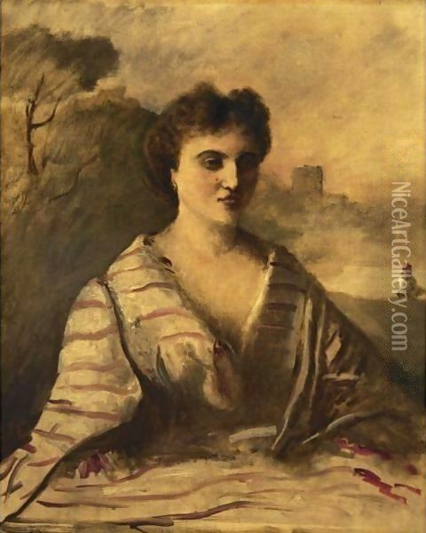 Portrait De Jeune Femme En Buste Oil Painting - Jean-Baptiste-Camille Corot