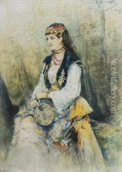 Portret Kobiety Z Wachlarzem Oil Painting - Tadeusz Rybkovski