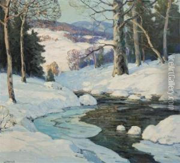 Winding Brook In Winter Oil Painting - Walter Koeniger