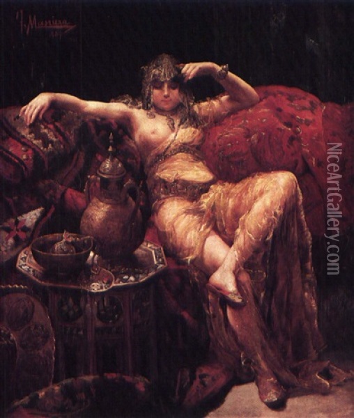 Mal Des Amores: An Odalisque Oil Painting - Francisco Masriera Manovens
