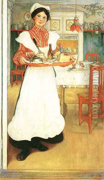 Martina With Breakfast Tray Oil Painting - Carl Larsson