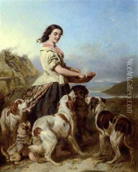 The Gamekeeper's Daughter (in Collab. W/richard Ansdell) Oil Painting - William Powell Frith